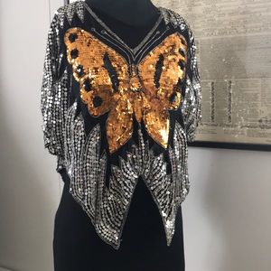 Vintage sequin butterfly top